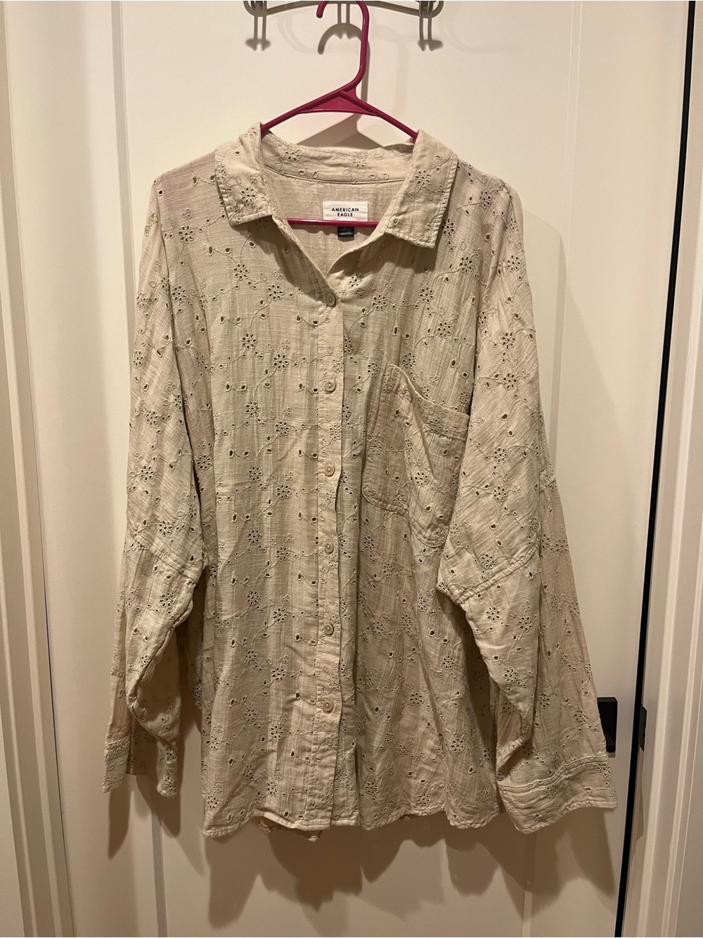 American Eagle Outfitters Cream Eyelet Button-Down Shirt